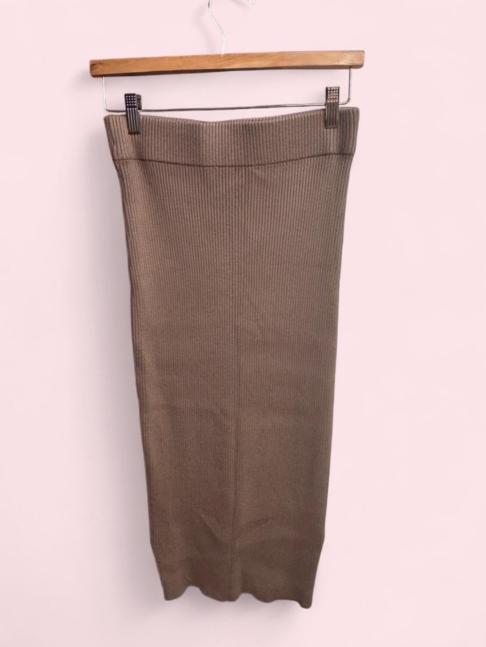 Zara Ribbed Pencil Midi Skirt in Taupe